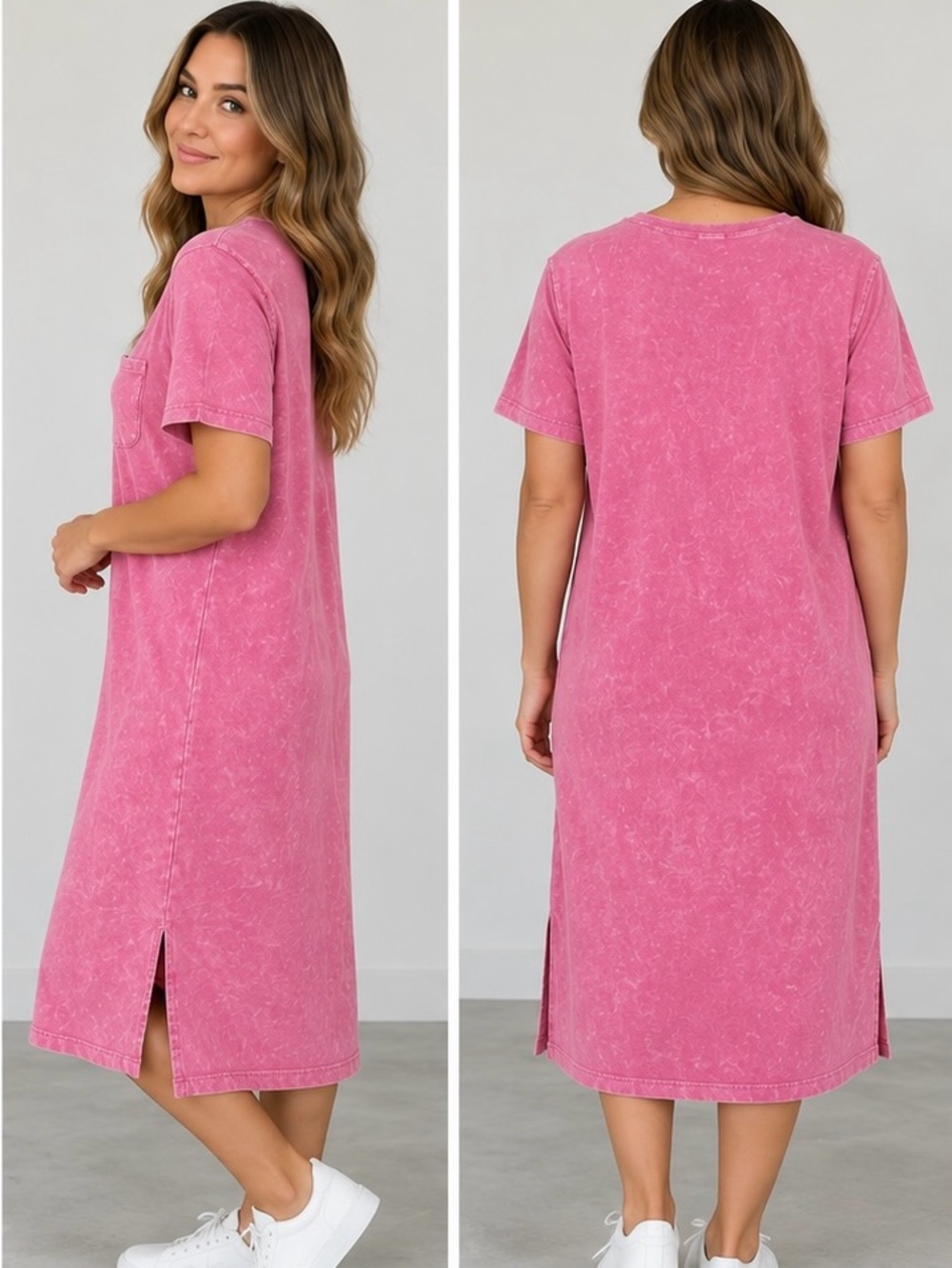 Time and Tru Pink Mineral-Wash Pocket T-Shirt Dress